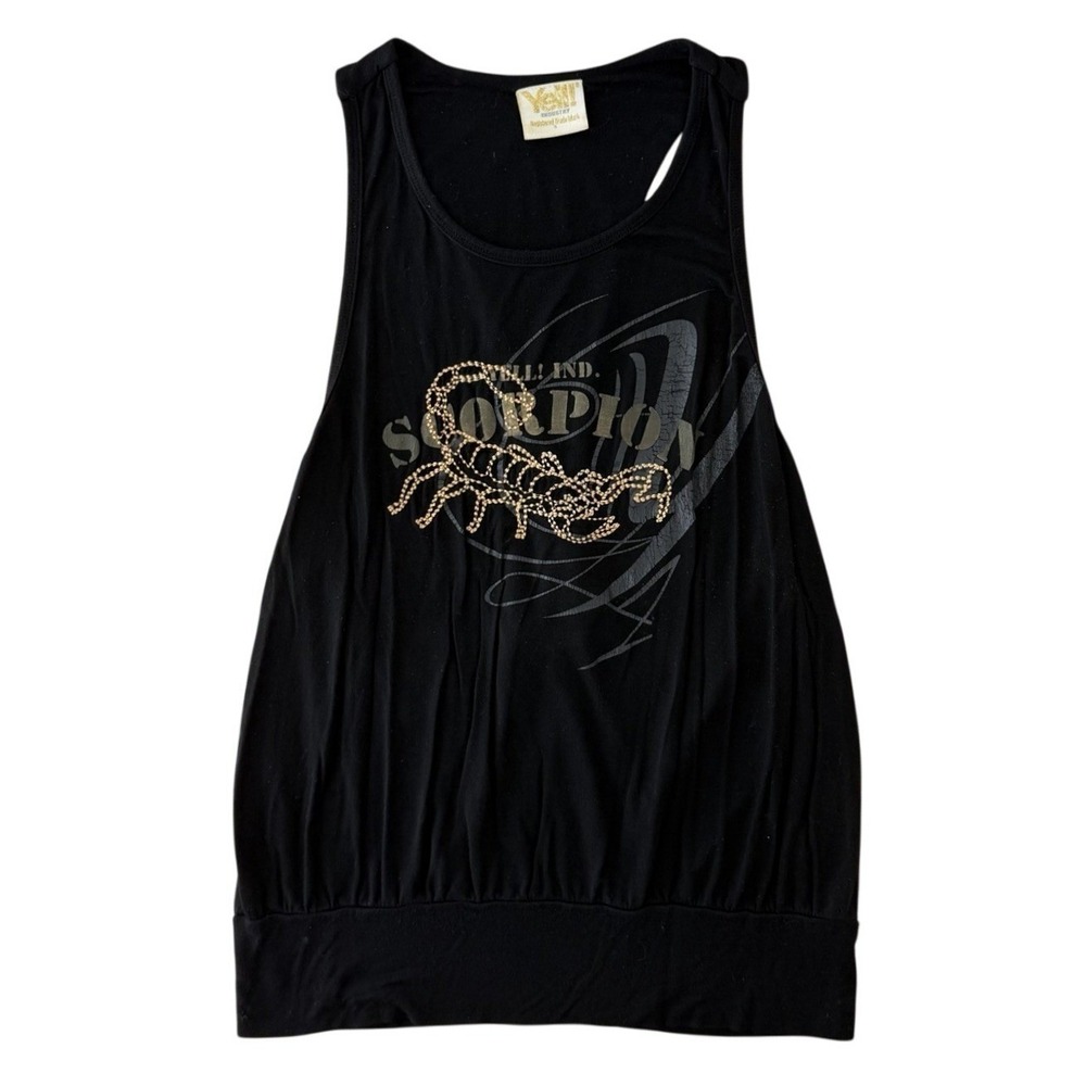 Y2K Embroidered Scorpion Tank Top Womens S Black Indie Sleeze Racerback Zodiac